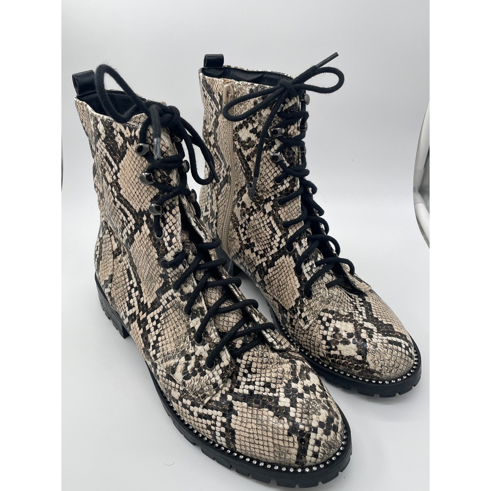Express Snakeskin Combat Boots Womens 7 Grey Python Print Studded Lug Sole Zip